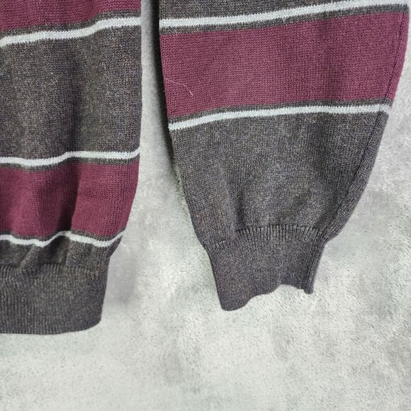 Mens Chaps Burgundy & Gray Striped Sweater 100% Cotton Crewneck Long Sleeve L - Picture 5 of 12